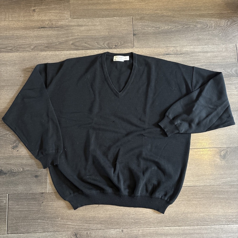 St Croix Knits Sweater Mens XL Black V Neck  Casual 100%‎ Merino Wool USA Made